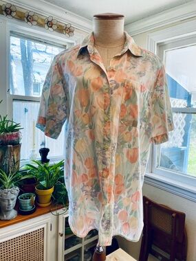 Alfred Dunner Pastel Floral Short-Sleeve Button-Down Shirt & Matching Skirt med